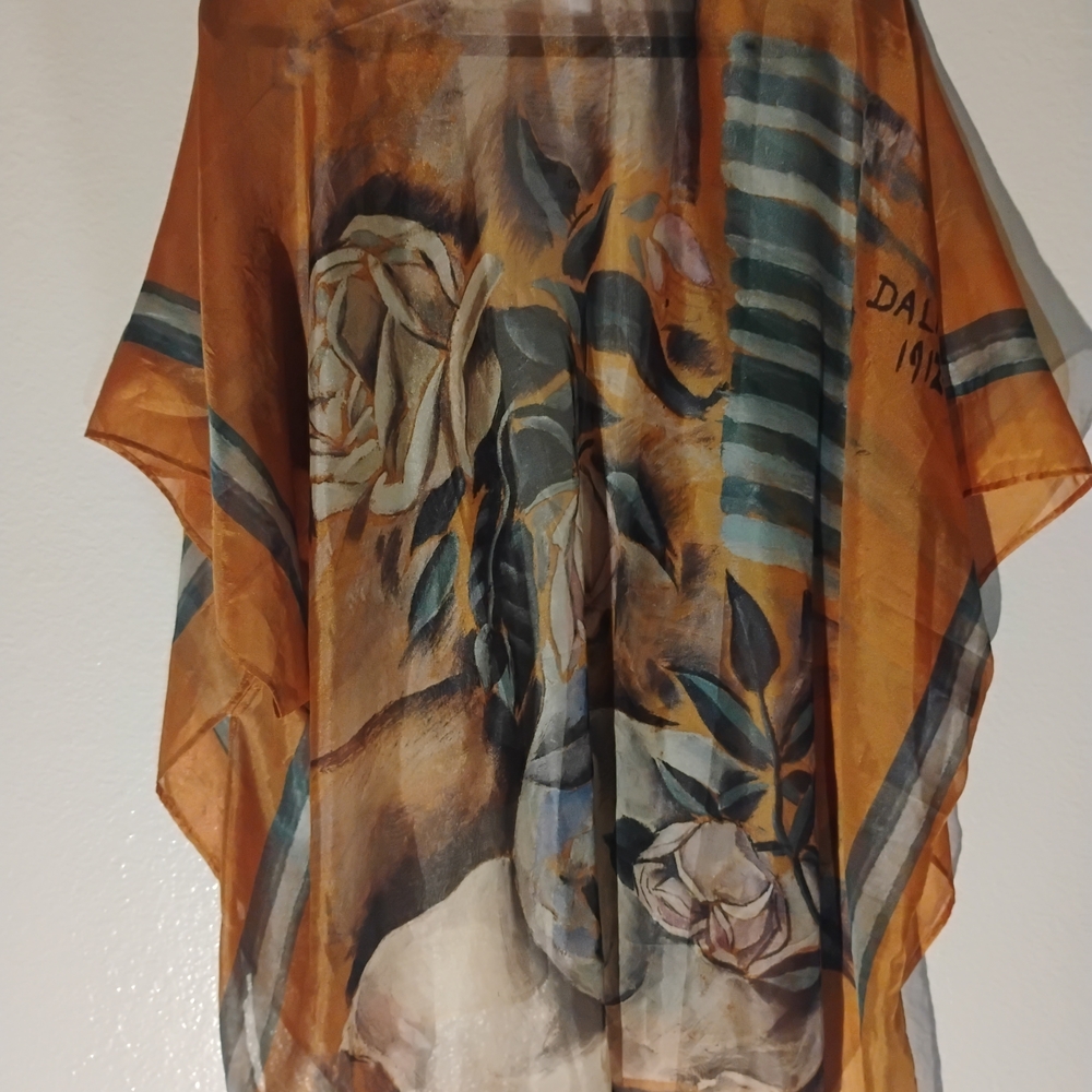 Lightweight Orange Floral Sheer Wrap Scarf - Picture 2 of 5